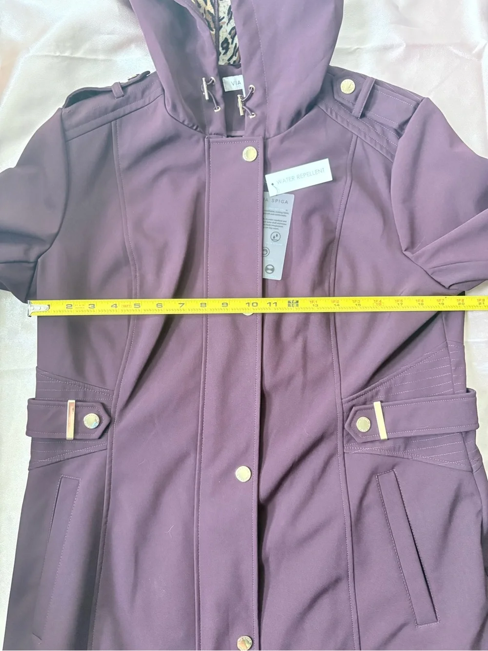 NWT Via Spiga Wine Hooded Softshell Rain Jacket Leopard Lining XL